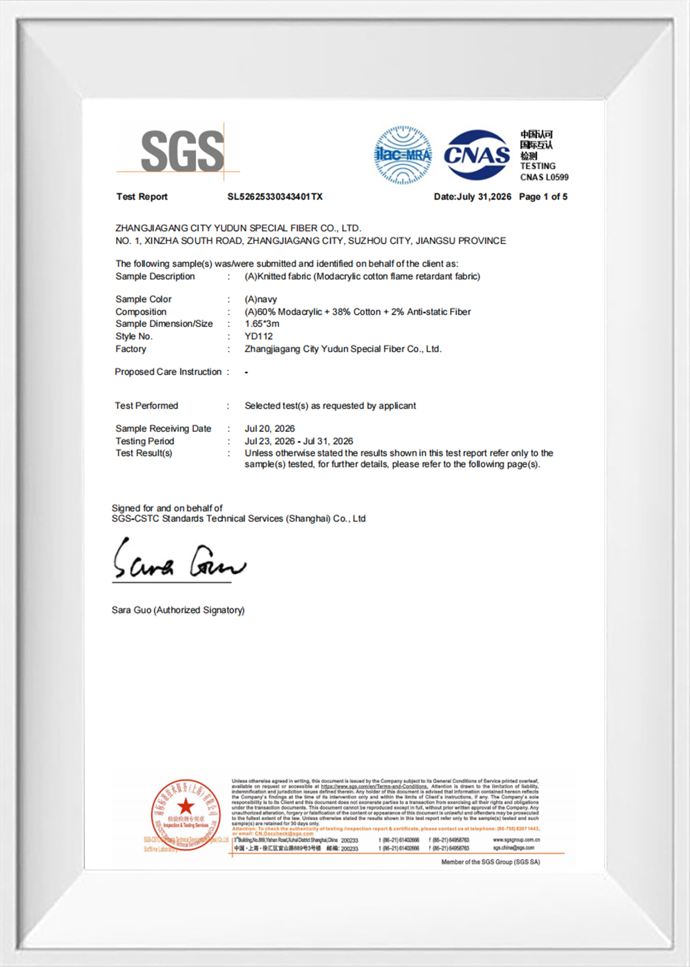 Rapport de test SGS
