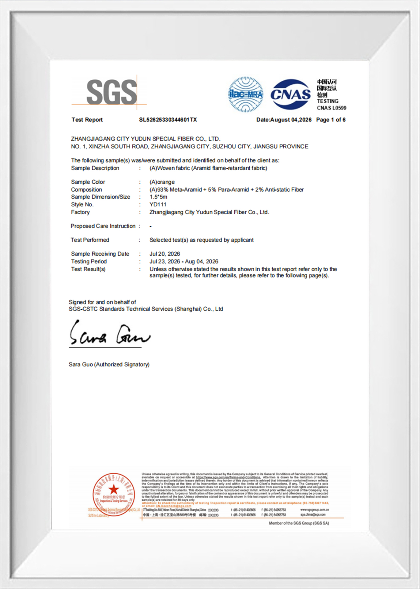 Rapport de test SGS